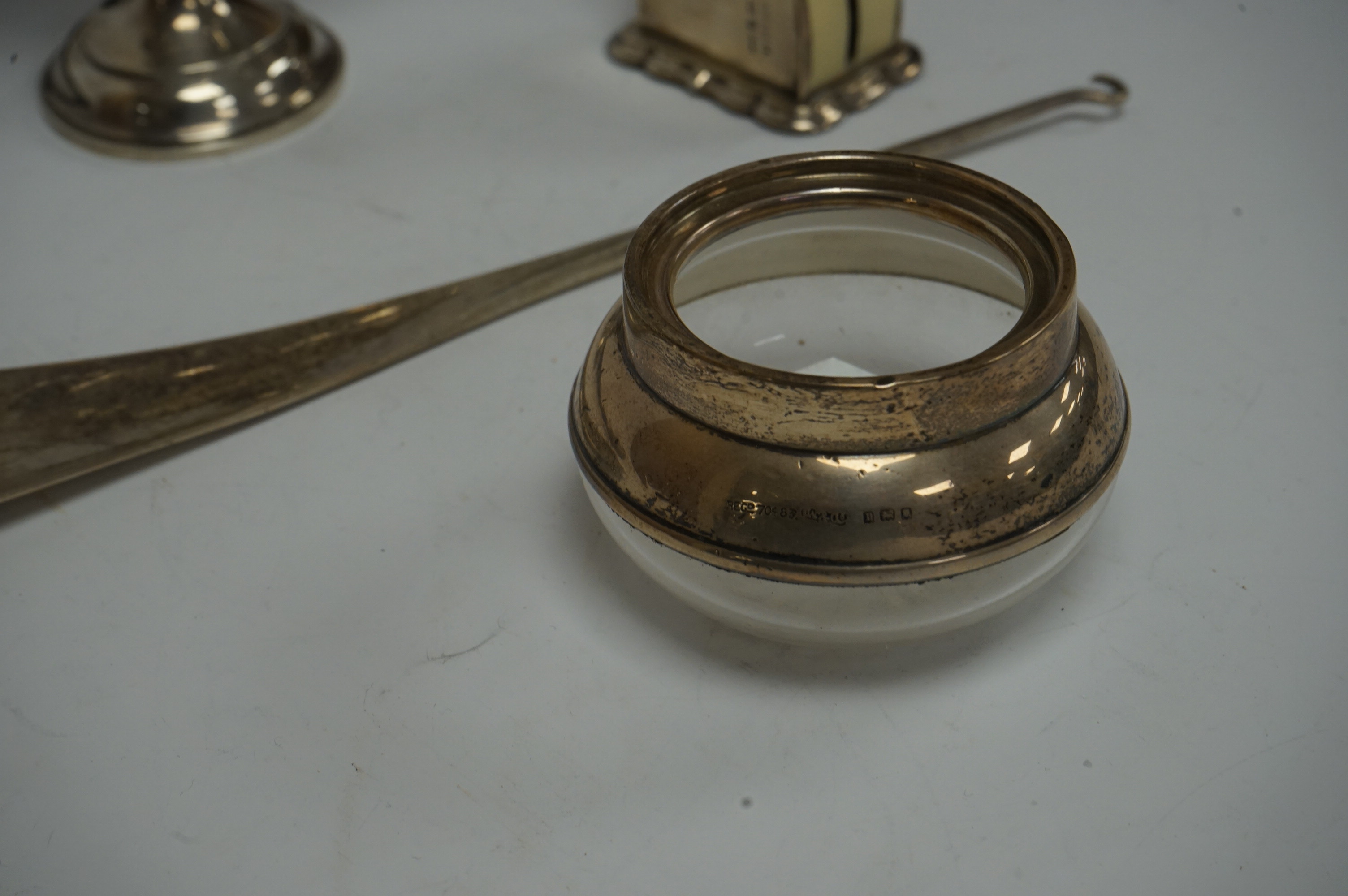 A small George V silver two handled presentation replica trophy cup, with engraved inscription relating to the 1933 Monte Carlo Rally, Charles Boyton & Sons, London, 1932, 14.2cm, together with an early 20th century silv